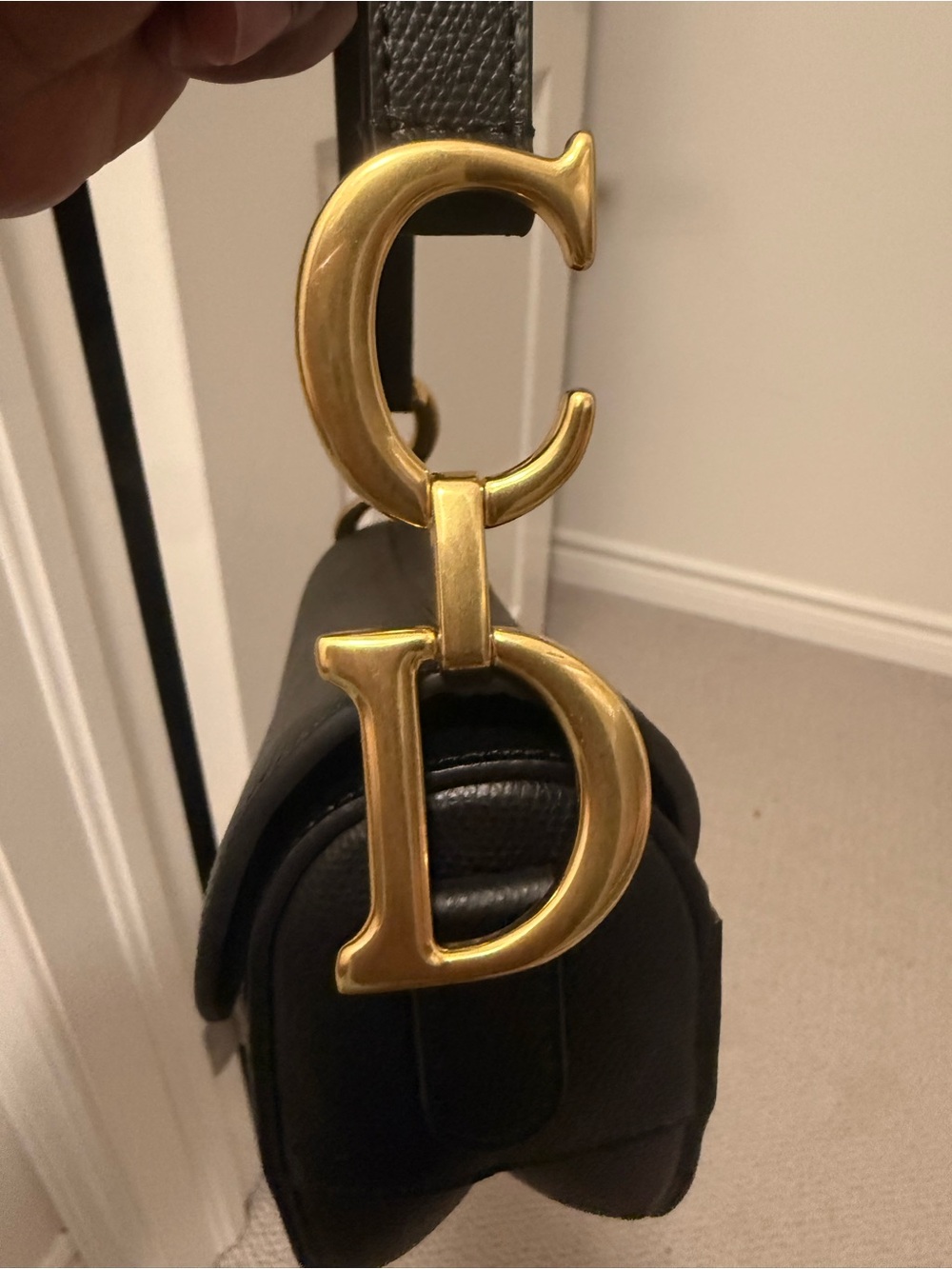 Dior saddle bag-Black Leather Shoulder Bag with Gold 'CD' Hardware